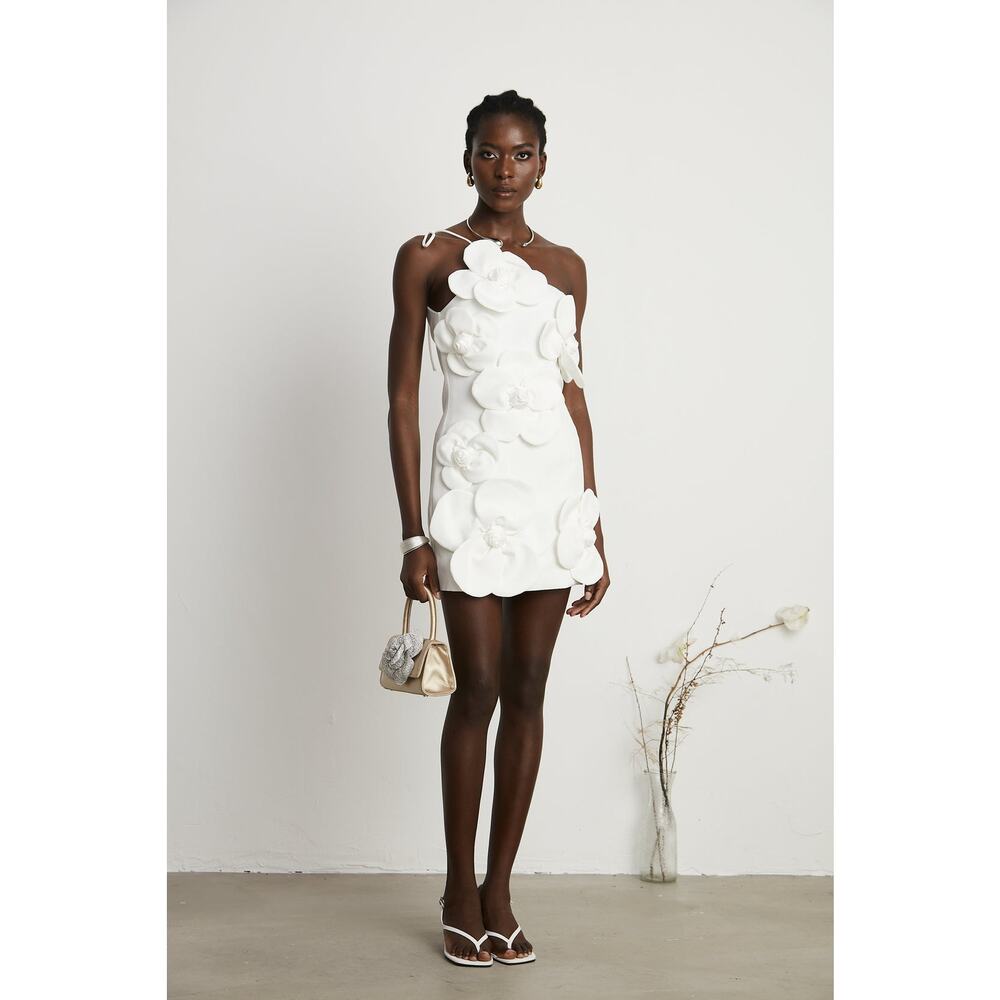 Miss Rosier Liane White Floral Off-Shoulder Mini Dress Women Size Medium